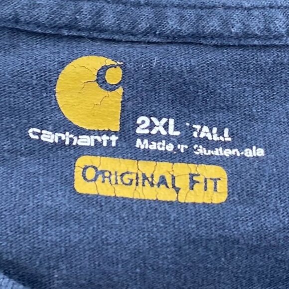 Carhartt Mens Henley T-Shirt 2XLT Blue Short Sleeve Workwear Casual Pocket Tee - Picture 3 of 9